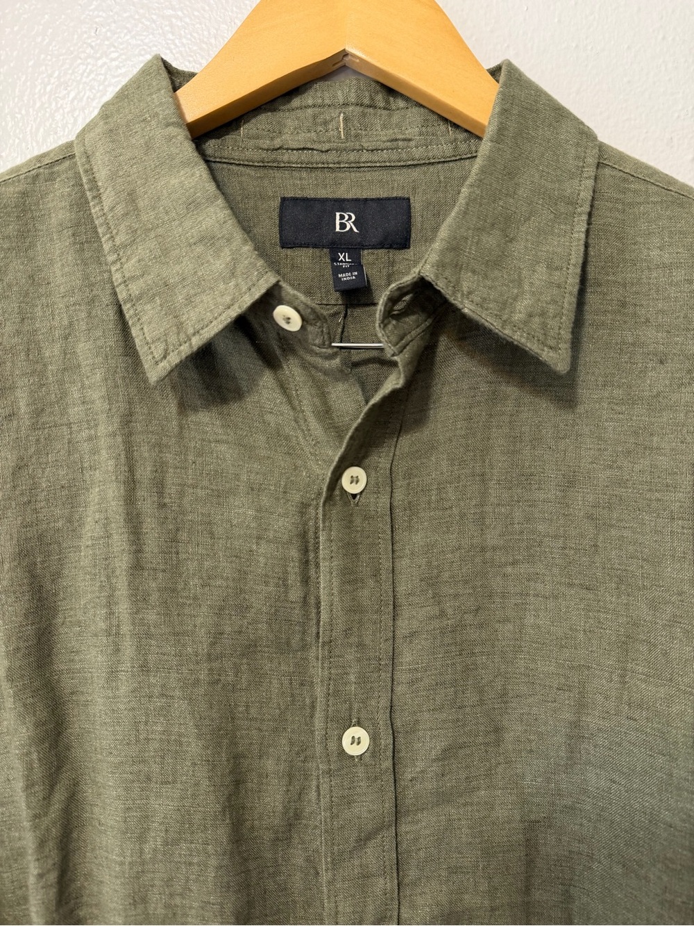 100% Linen Banana Republic Button-Up Shirt Men's Green Solid XL summer wedding